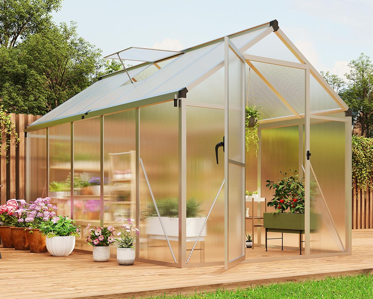 6 x 10 ft Greenhouse  Greenhouses for Outside  Polycarbonate Greenhouse with Aluminum Frame  Lockable Door and Ajustable Roof Vent for Backyard  Green Houses for Outside Garden Backyard  Patio