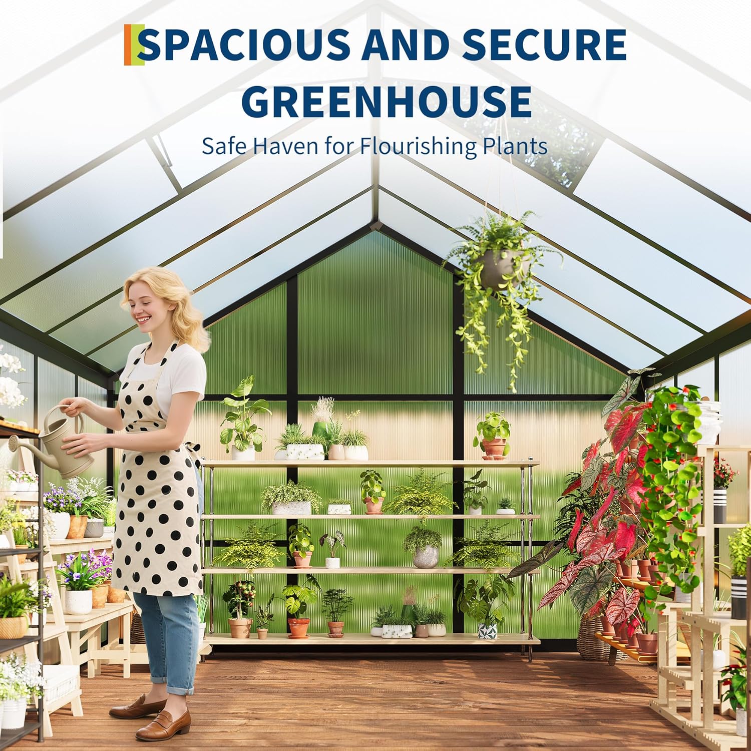 6 x 8 ft Greenhouse  Greenhouses for Outside  Polycarbonate Greenhouse with Aluminum Frame  Lockable Door and Ajustable Roof Vent for Backyard  Green Houses for Outside Garden Backyard  Patio