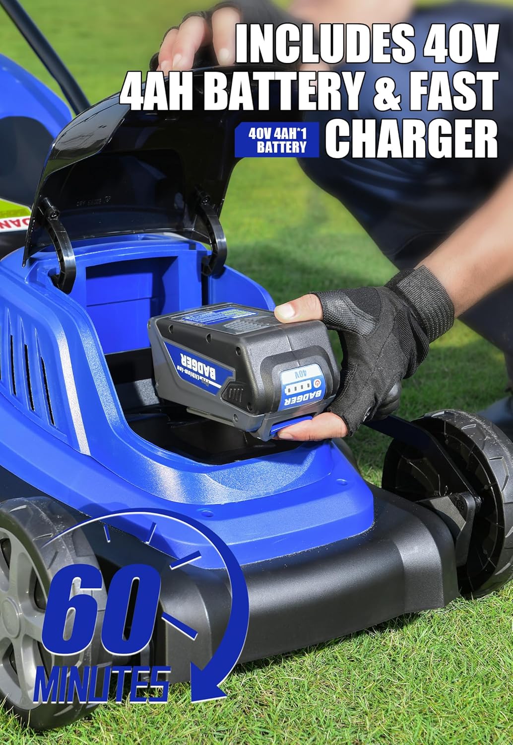 Wild Badger Power 40V 18″ Cordless Lawn Mower Brushless   5 445 sq ft/0.125 ac  1×4.0Ah Battery & Fast Charger  5-Position Height  for Small-to-Medium Lawns