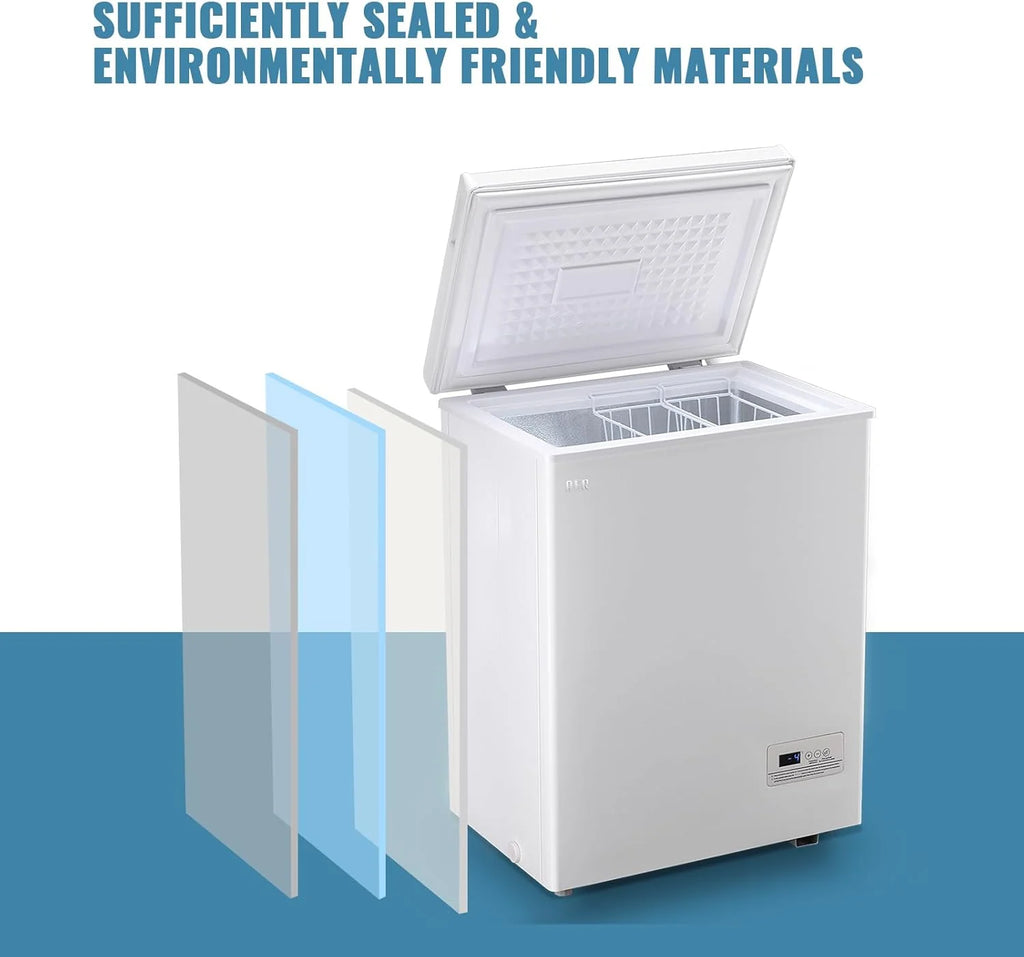 Chest Freezer 5.0Cubic Feet Deep Freezer Freestanding Freezers with 2 Removable Stainless Steel Basket, Mini Freezer Top Open Door Compact Freezer with Electronic Control 41℉ to -15℉BLACK