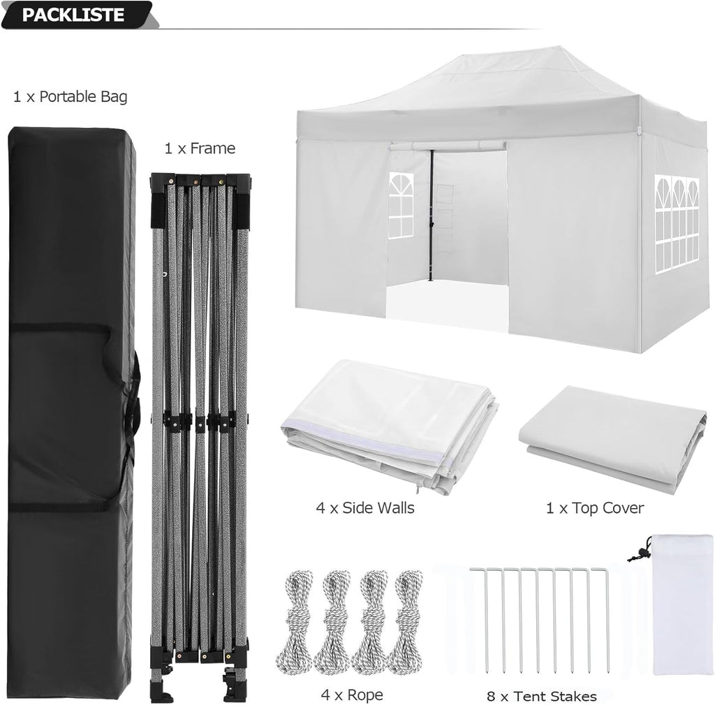COBIZI 10x15 Pop up Canopy Tent 10x15 Canopy with 4 Sidewalls Waterproof Heavy Duty Commercial Canopy for Parties Outdoor Garden Gazebo Tent  Carry Bag(10x15ft  White)