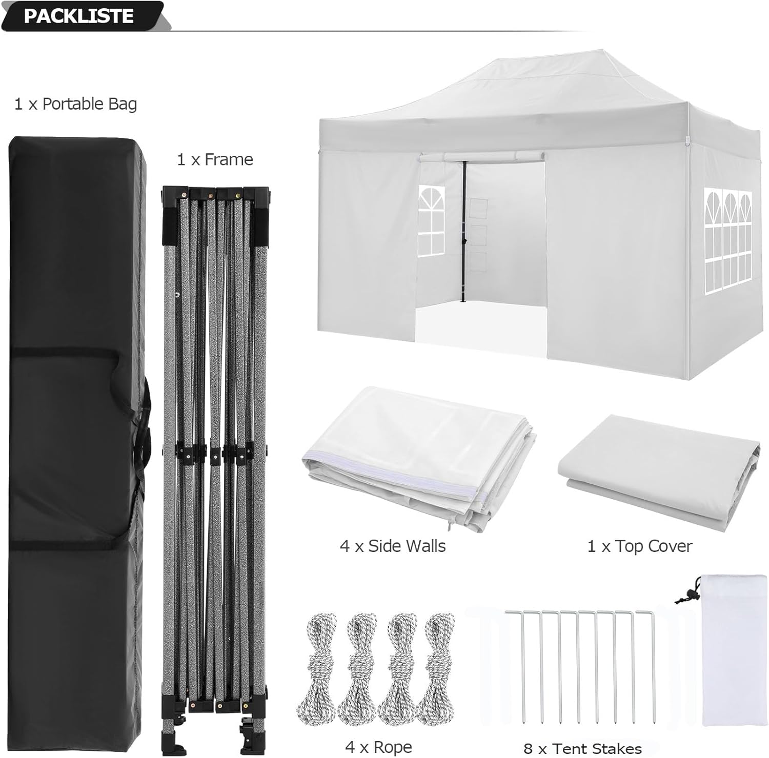 COBIZI 10x15 Pop up Canopy Tent 10x15 Canopy with 4 Sidewalls Waterproof Heavy Duty Commercial Canopy for Parties Outdoor Garden Gazebo Tent  Carry Bag(10x15ft  White)