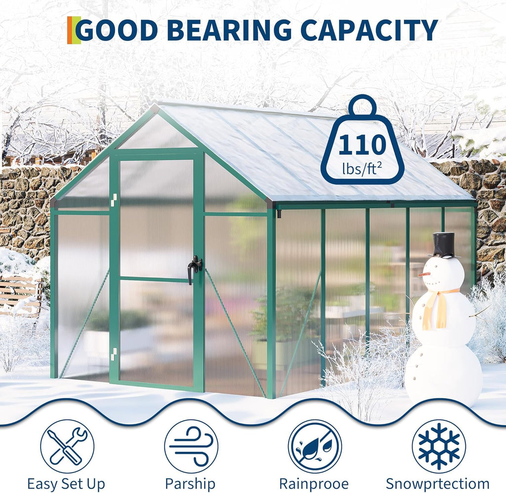 6 x 10 ft Greenhouse  Greenhouses for Outside  Polycarbonate Greenhouse with Aluminum Frame  Lockable Door and Ajustable Roof Vent for Backyard  Green Houses for Outside Garden Backyard  Patio