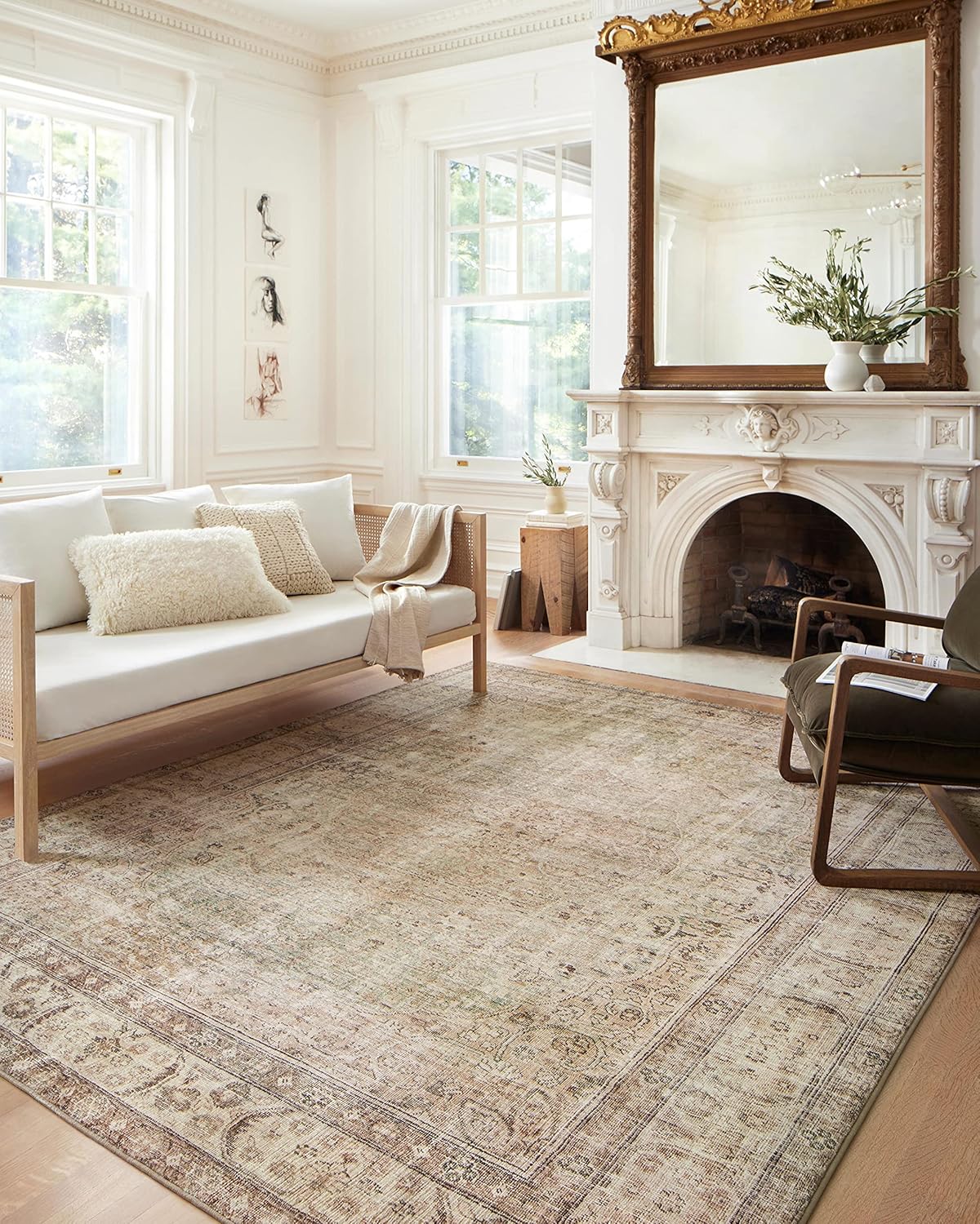 Loloi Margot Collection MAT-01 Antique/Sage 7'-6" x 9'-6" Area Rug feat. CloudPile, No-Shed Easy Clean Large Patterned Area Rug for Living Room, Bedroom, Dining Area