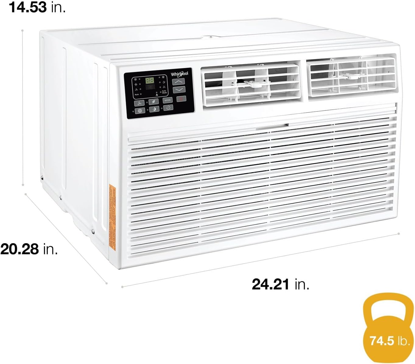 Whirlpool 14,000 BTU 230V Through-the-Wall Air Conditioner with Supplemental Heat, Dehumidifier and Remote, Wall AC Unit for Apartment, Living Room and Large Rooms up to 700 Square Feet in White