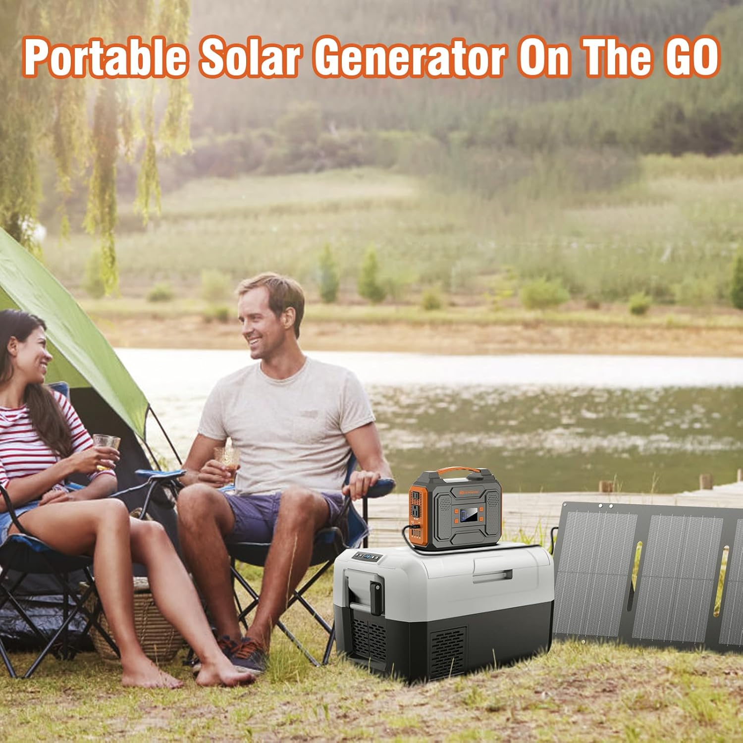 300W Solar Power Station Generator with Foldable 60W Solar Panel Charger  110V Portable Solar Power Bank with AC Outlet for Camping Laptop Smart Devices RV Home VanLife Outdoor Power Outage