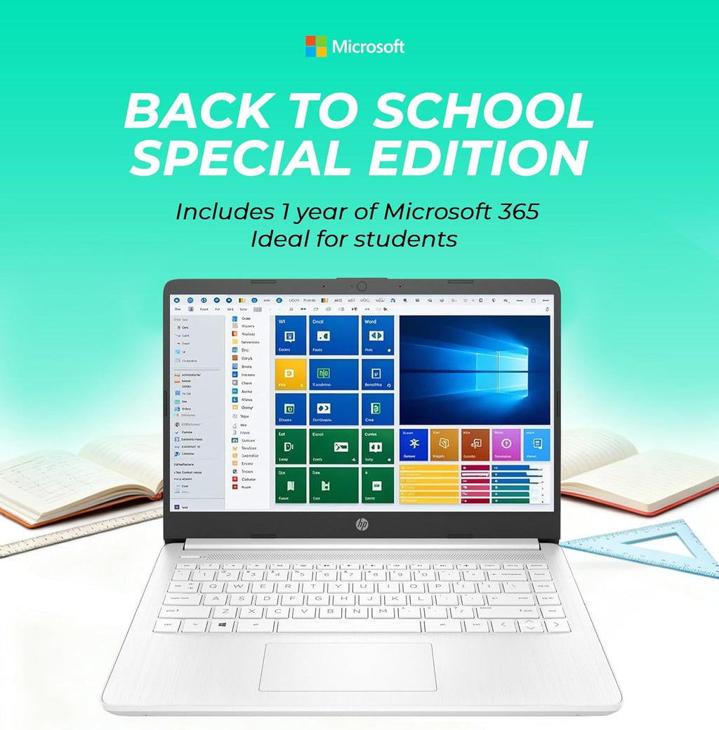 HP 14" Laptop  Intel Dual-Core CPU  8GB RAM  256GB SSD  Soft White Finish  HD Display  Windows 11  Microsoft 365 Web Apps with 1TB OneDrive