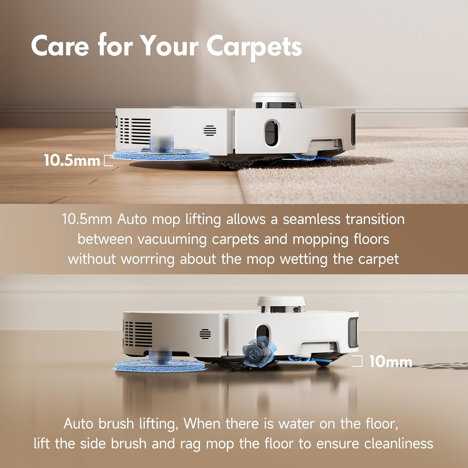 Mova P10 Pro Ultra Robot Vacuum and Mop 13,000Pa Suction, 140°F Hot Water Auto Mop Washing & Drying, Dual Spinning Extenable Mop,10.5mm Lifting for Carpet, 360°Obstacle Avoidance, App Control