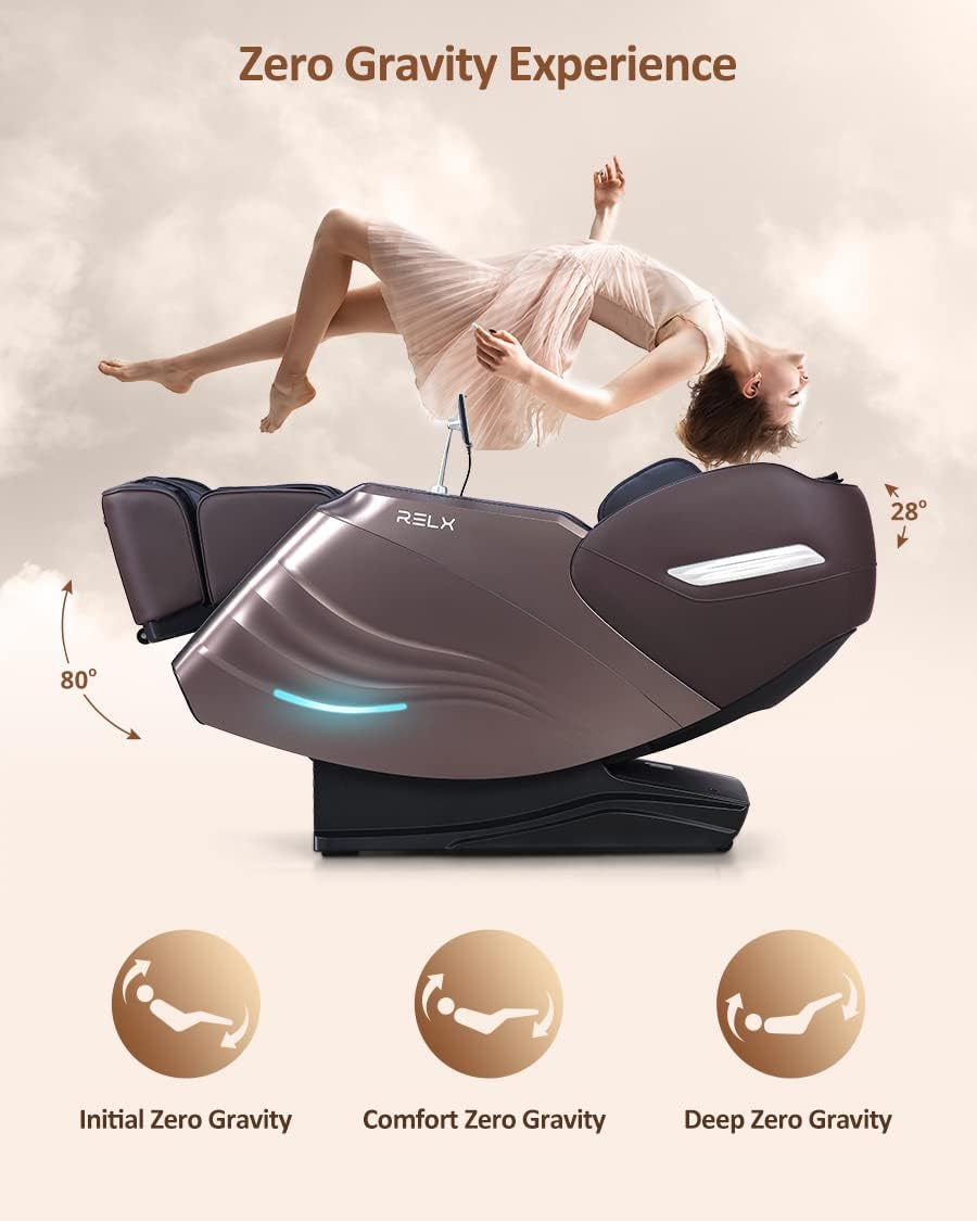 RELX Massage Chair Full Body  15 Modes Zero Gravity SL-Track Shiatsu Massage Chair Built-in Heat System  Airbag Massage with Body Scan  Deep Yoga Stretch  Calfrest Extension and AI Control(Brown)