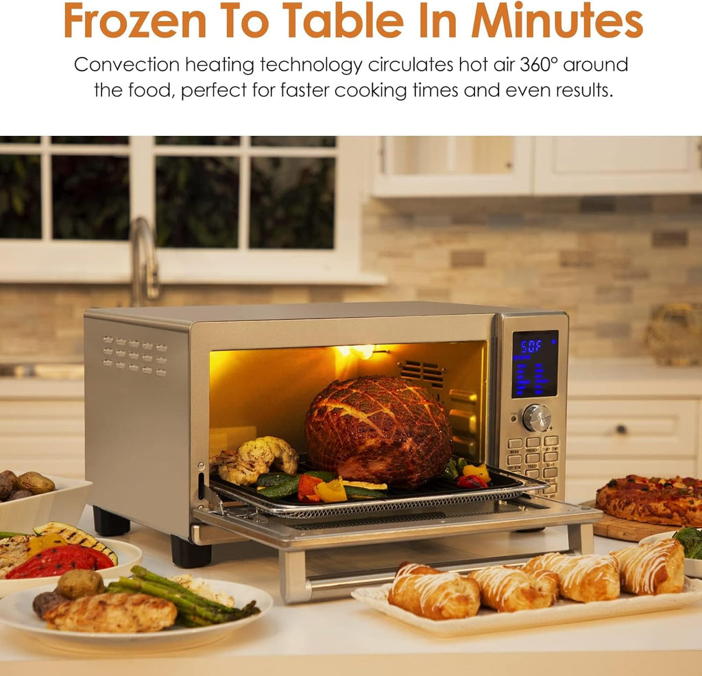 NUWAVE Bravo XL Air Fryer Convection Toaster Oven Countertop, 112-in-1 Smart Grill Combo with Original Flavors & Marks, Adjustable Heating Zones for Pizza, Roast, Bake, 50-500°F, Stainless Steel, 30QT