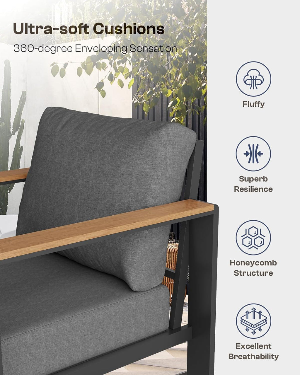 Aluminum Outdoor Patio Furniture Set with Coffee Table  5 Piece Patio Conversation Sets with Washable Thick Cushions  Outdoor Sectional Furniture Set for Porch  Balcony  Deck  Yard  Graphite