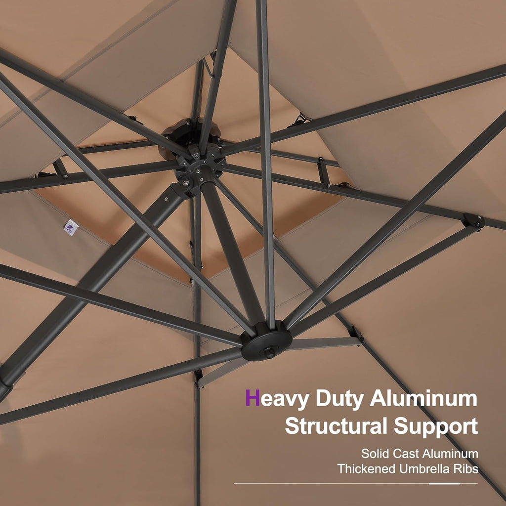 PURPLE LEAF 12FT Cantilever Outdoor Umbrellas Large Patio Umbrella Hanging Double Top Square Offset Umbrella with 360°Rotation Tilting Umbrella Outdoor Patio  Taupe