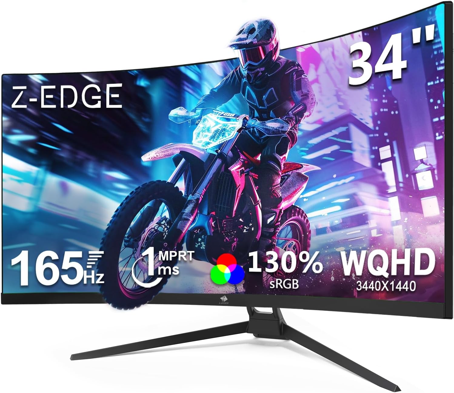 Z-Edge 34" Curved Gaming Monitor  WQHD 1440P 165Hz 144Hz PC Monitor  MPRT 1ms  21:9 Aspect Ratio  1500R  16.7M Colors  3000:1 Contrast  UG34 Frameless Bezel  2X DP 1.4 Ports and 2X HDMI 2.0 Port
