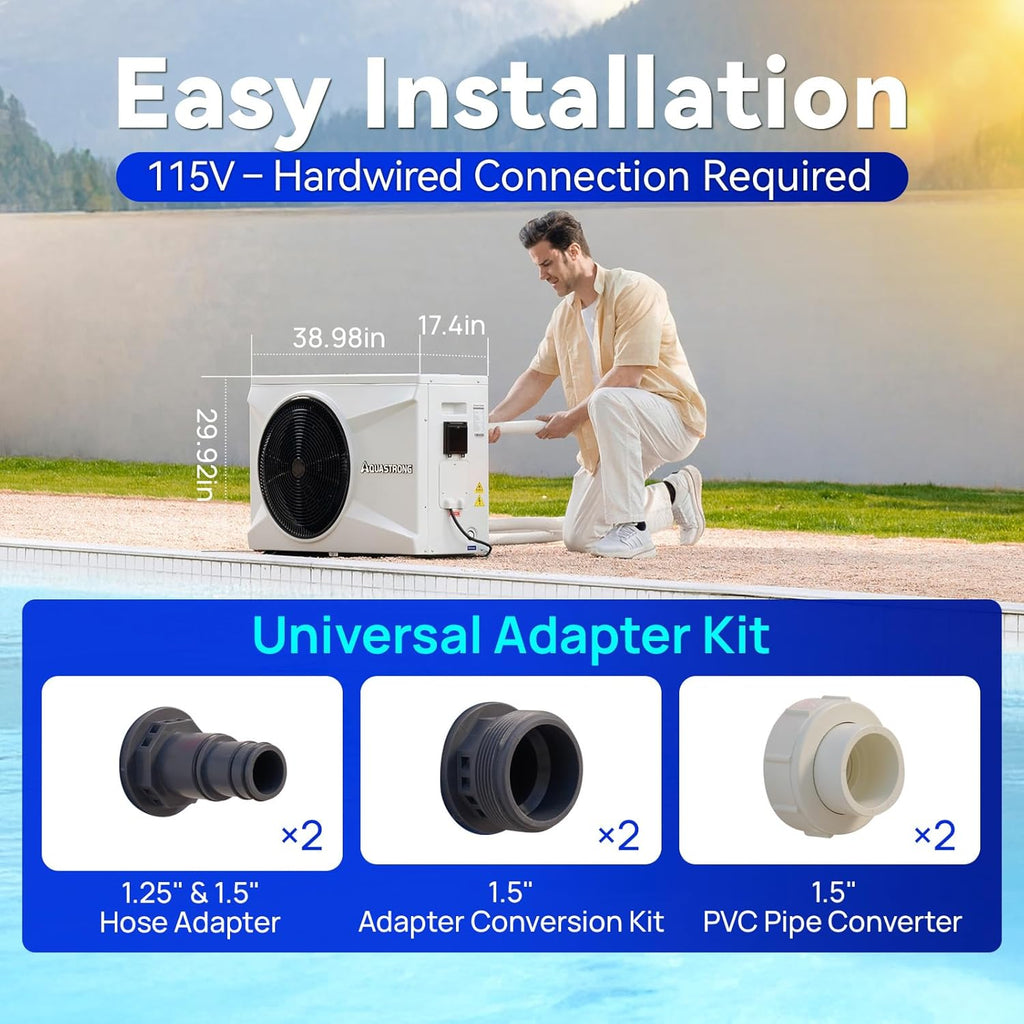 AQUASTRONG Inverter Swimming Pool Heat Pump Pool Heater for Above Ground and Inground Pool Heating and Cooling Pool Heater  Smart WiFi Control Pools Up to  9000 Gallons