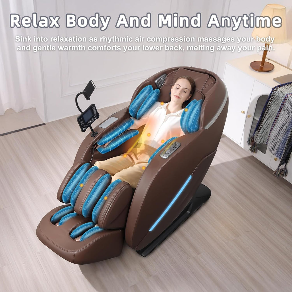MYTHIA 2026 A303C Massage Chair  Full Body Zero Gravity Recliner with SL Track  Body Scan  12 Auto Modes  Lumbar Heat  Bluetooth App  Wireless Charge  and Foot Rollers for Home and Office (Brown)