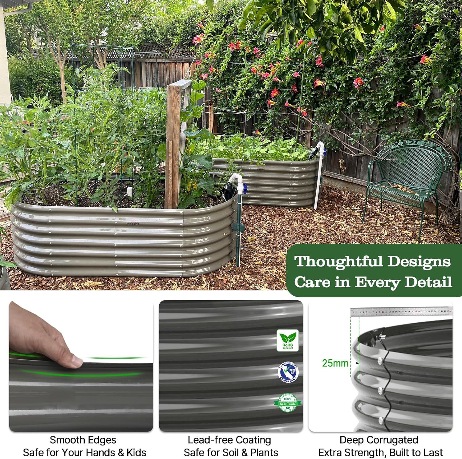 A ANLEOLIFE 8x4x2ft Galvanized Raised Garden Bed Kit  Oval Metal Deep Root Planters for Outdoor Plants Vegetables Flowers Herb  Large Bottomless  478 Gallon Capacity- Quartz Grey