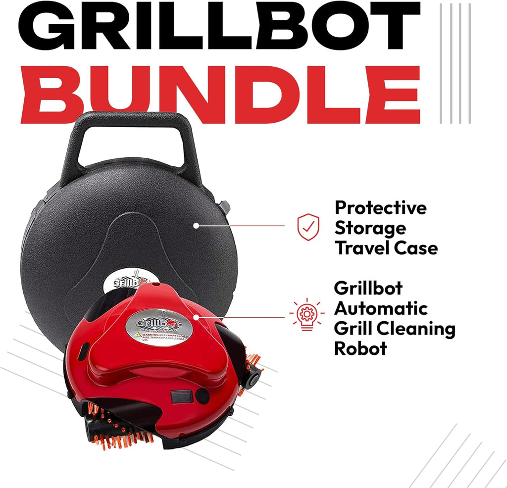 Grillbot Automatic Grill Cleaning Robot with Nylon Brushes  BBQ Grill Cleaner  Grill Brush  Grill Scraper  BBQ Accessories (Red Grillbot + Carry Case)