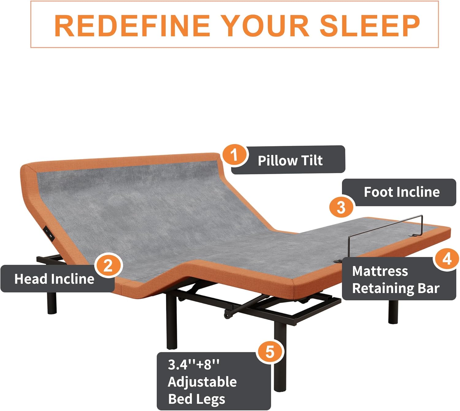 Twin XL Adjustable Bed Frame + 12” Hybrid Matt, Bed Base with Massage, Pillow-tilt, Smart APP Control, Ergonomic Incline, Zero Gravity, Dual USB Port, Under Bed Light, Wireless Remote, 5000 Series