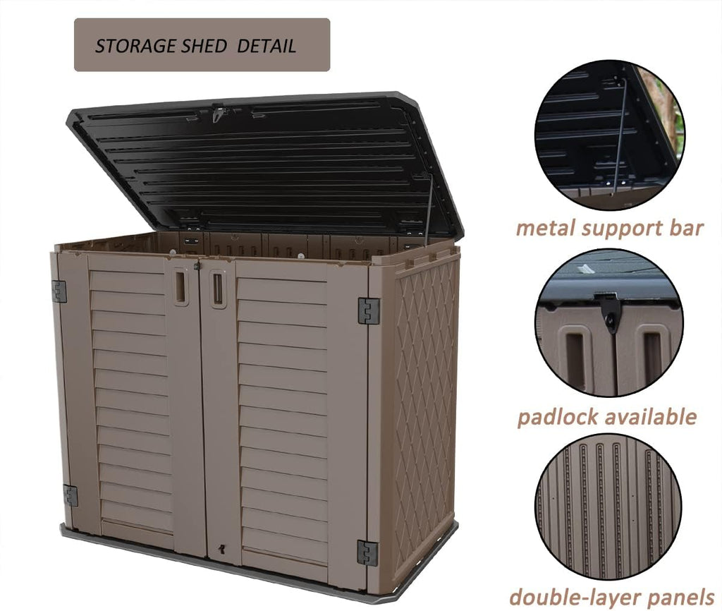 Horizontal Resin Storage Shed  34 Horizontal Cu.ft Outdoor Storage Cabinet Waterproof for Garden/Backyard/Home/Pool  Lockable(34 Cu.ft-Brown)