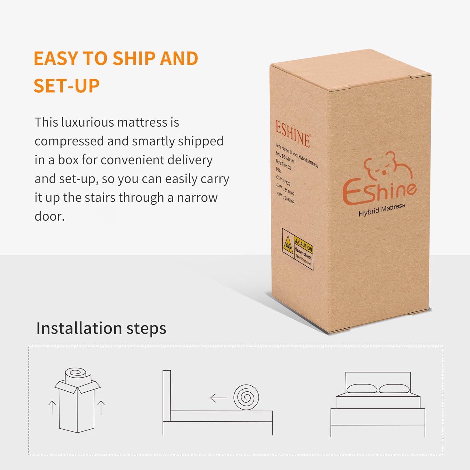 ESHINE Split King Adjustable Bed Frame with Mattress(Medium Soft), Memory Foam Hybrid 14" Mattress, Wireless Remote, APP Control, 5 Minutes Installation, Head and Foot Incline, 2000 Series