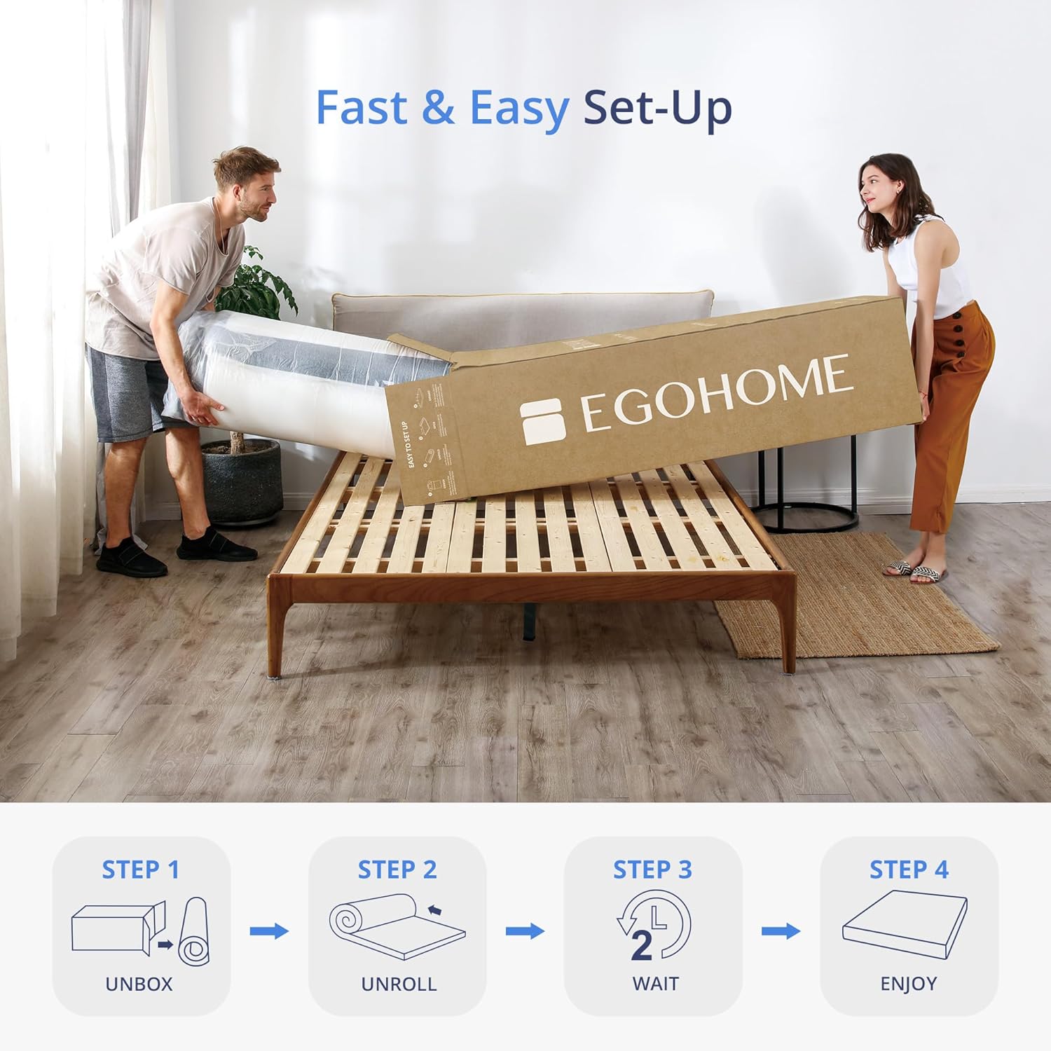 EGOHOME 14 Inch King Size Mattress in a Box, Copper Gel Memory Foam for Cool Sleep, Fiberglass-Free, Pressure Relieving, Medium Firm, CertiPUR-US Certified, 80''L x 76''W