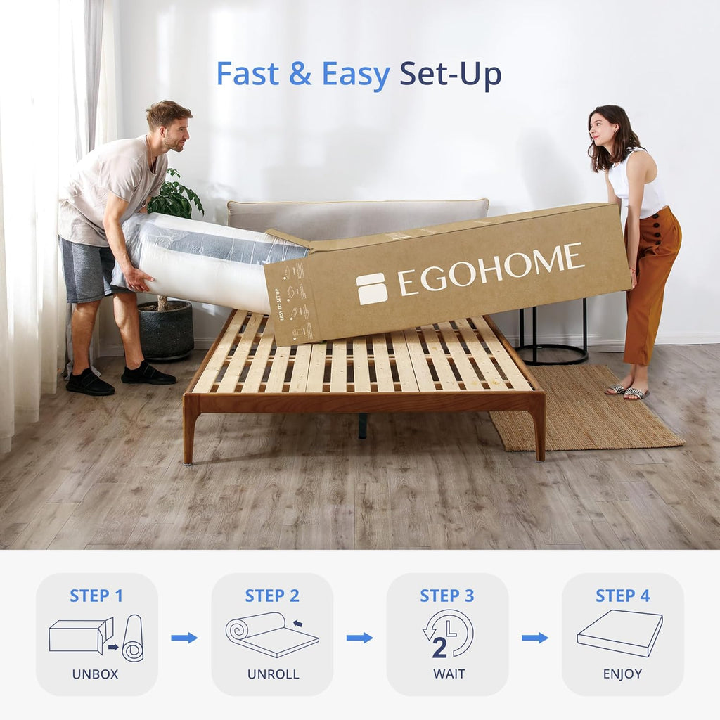 EGOHOME 12 Inch Queen Hybrid Mattress in a Box, Copper Gel Memory Foam for Cool Sleep, Fiberglass-Free, Pressure Relieving, Medium Firm, CertiPUR-US Certified, 80''L x 60''W