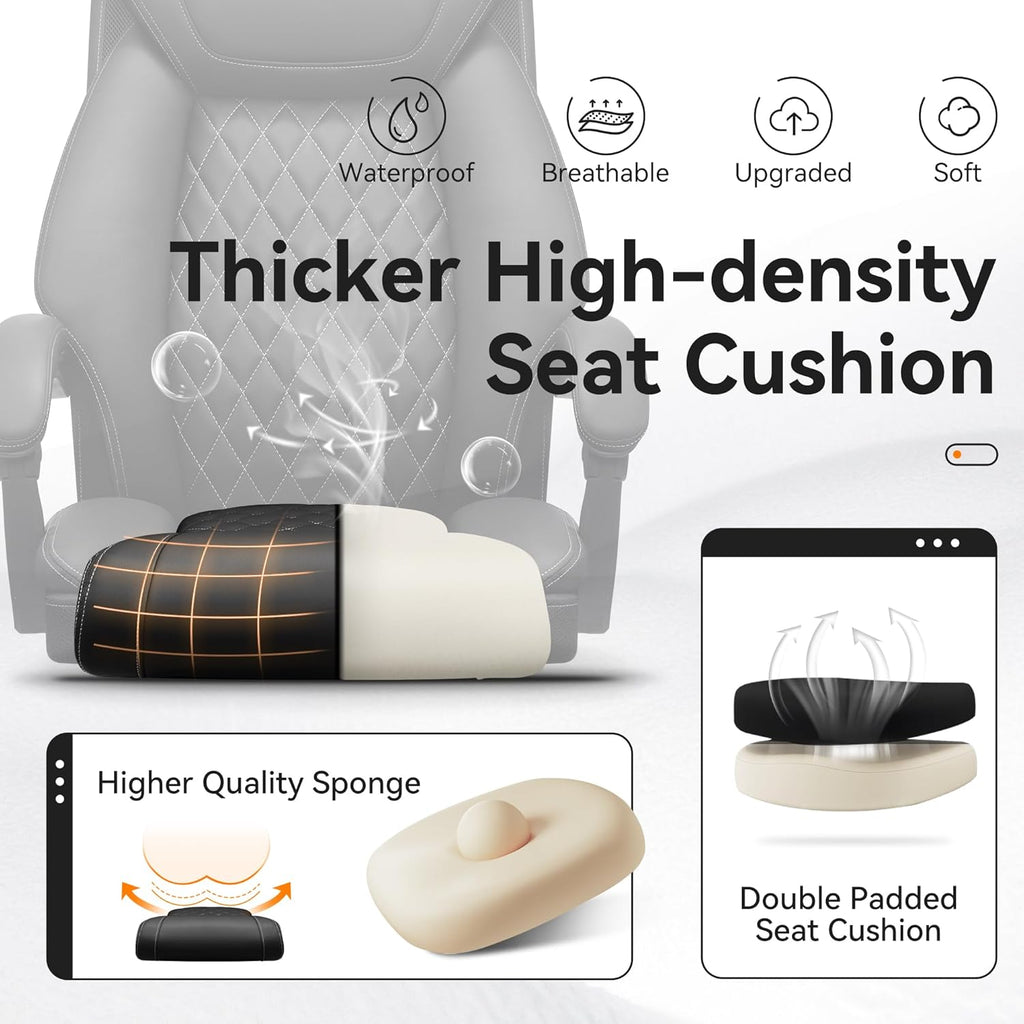 Office Chair, Executive Leather Chair Adjustable High Back, Ergonomic Computer Desk Chair Lumbar Support, Big and Tall Office Chair with Footrest, Comfy Reclining Chair for Home Office