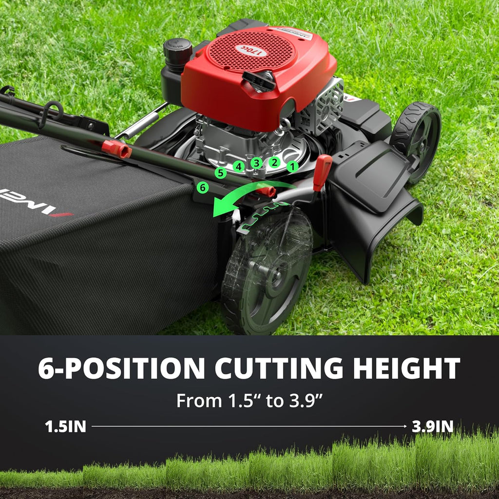 Amerisun 21" Self-Propelled Gas Lawn Mower  170cc OHV Engine with Forced Air-Cooling  3-in-1 System  Steel Deck  6-Position Height Adjustment  Foldable Handle