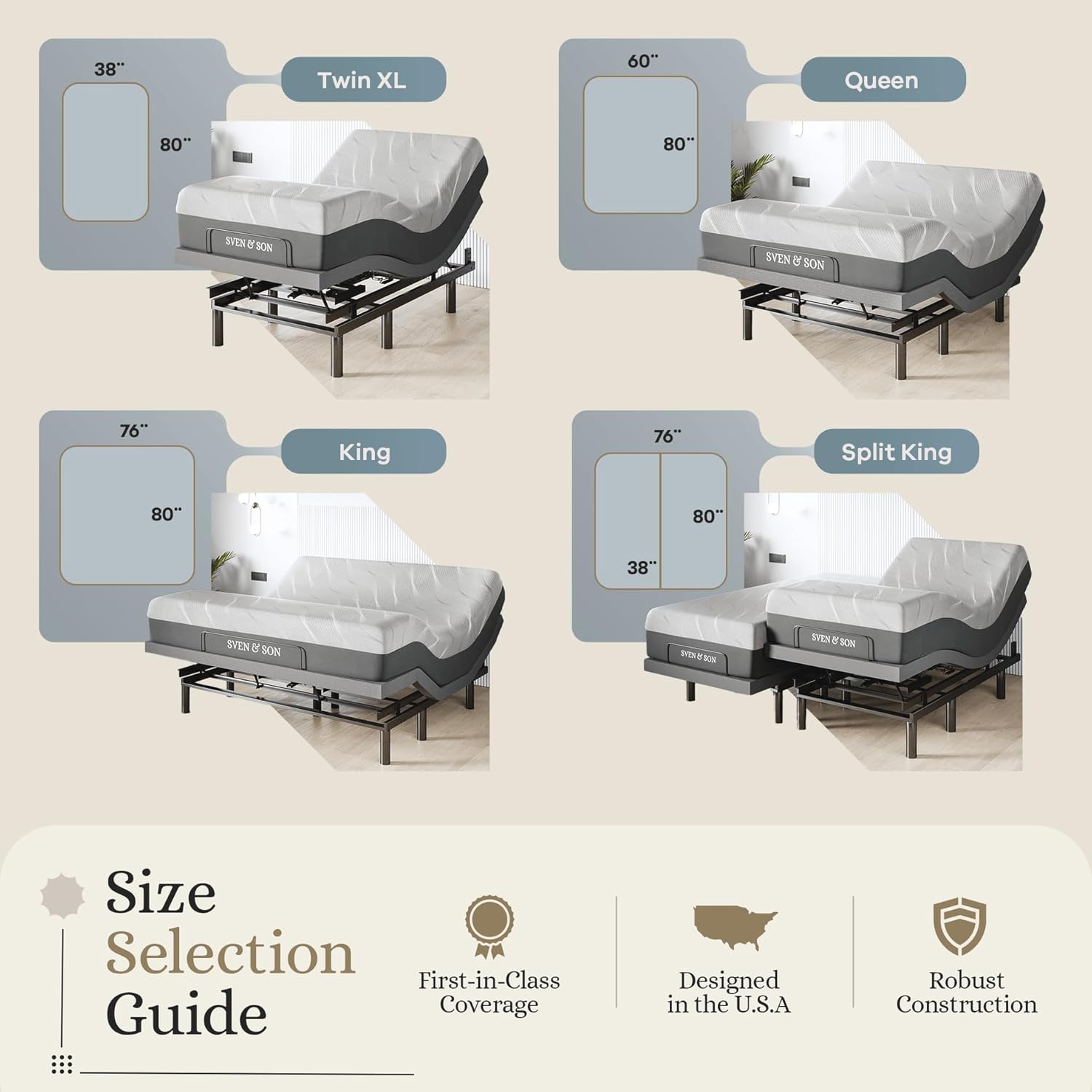 Sven & Son Harmony Adjustable Bed Base, Head and Foot Lift, Massage, Under-Bed Lights, USB, Gel Memory, Zero Gravity Smart Frame - Twin XL + 12 inch Memory Foam Matt (Medium)