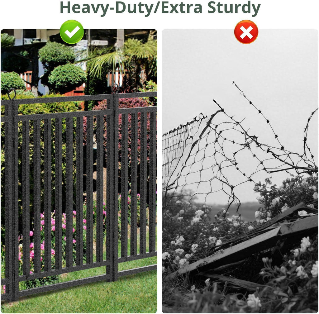 Decorative Garden Fence Metal Dog Fence Outdoor for Yard  92ft (L) × 40in (H)  35 Panels + 5 Gates  Rustproof Animal Barrier Fencing for Patio & Flower Bed  No Dig  Black-Silver
