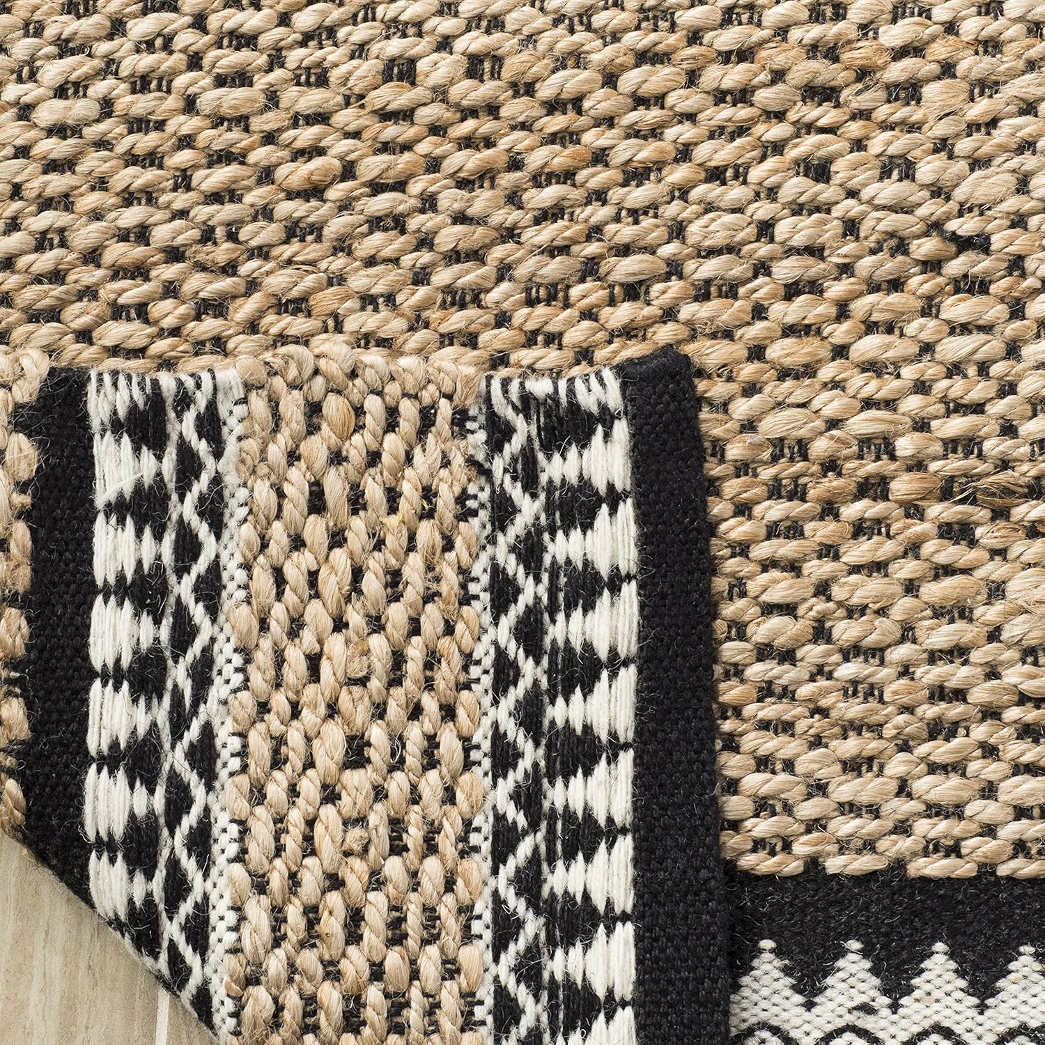 SAFAVIEH Natural Fiber Collection Area Rug - 9' x 12', Natural & Black, Handmade Farmhouse Boho Coastal Rustic Jute, Ideal for High Traffic Areas in Living Room, Bedroom (NF874B)