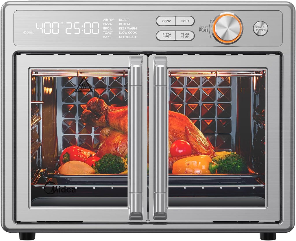 Midea Flexify Pro 10+4 Toaster Oven Air Fryer Combo, Graphene Juicy-Lock Cooking, French Door Countertop Oven, 450°F Flash Air Fry, 26.4 QT Stainless Steel