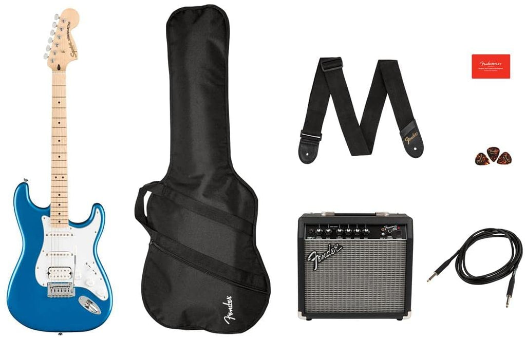Squier by Fender Affinity Series Stratocaster Pack, HSS, Maple Fingerboard, Lake Placid Blue