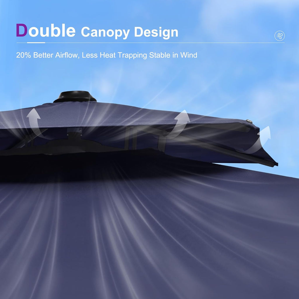 PURPLE LEAF 10FT Cantilever Outdoor Umbrellas Large Patio Umbrella Hanging Double Top Square Offset Umbrella with 360°Rotation Tilting Umbrella Outdoor Patio, Navy Blue
