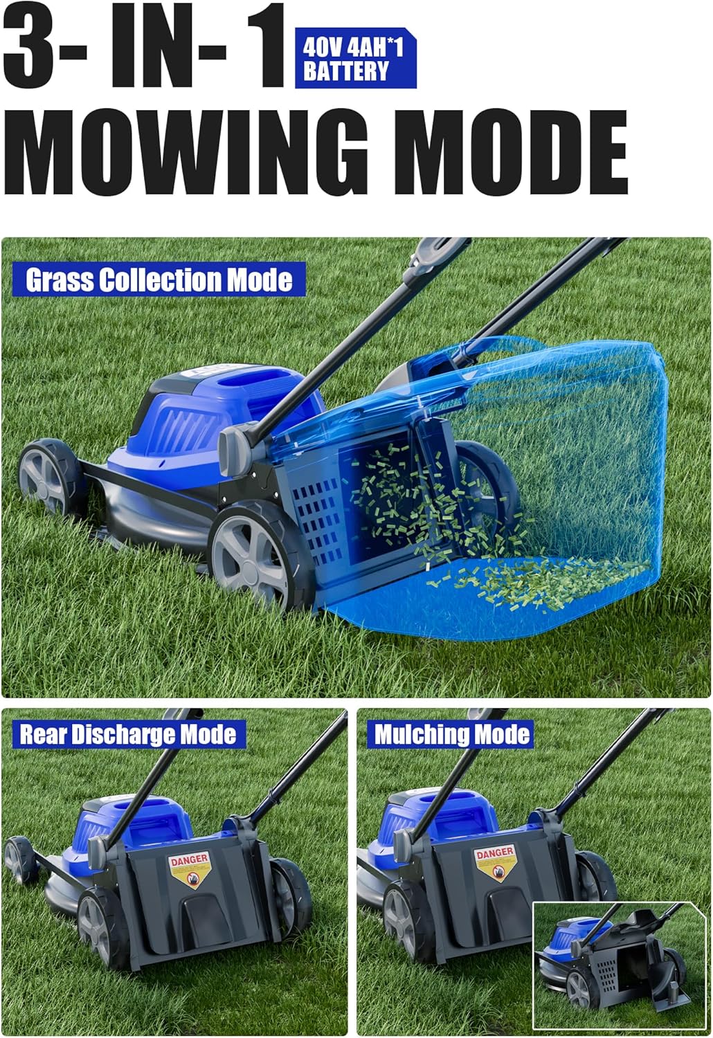 Wild Badger Power 40V 18″ Cordless Lawn Mower Brushless   5 445 sq ft/0.125 ac  1×4.0Ah Battery & Fast Charger  5-Position Height  for Small-to-Medium Lawns