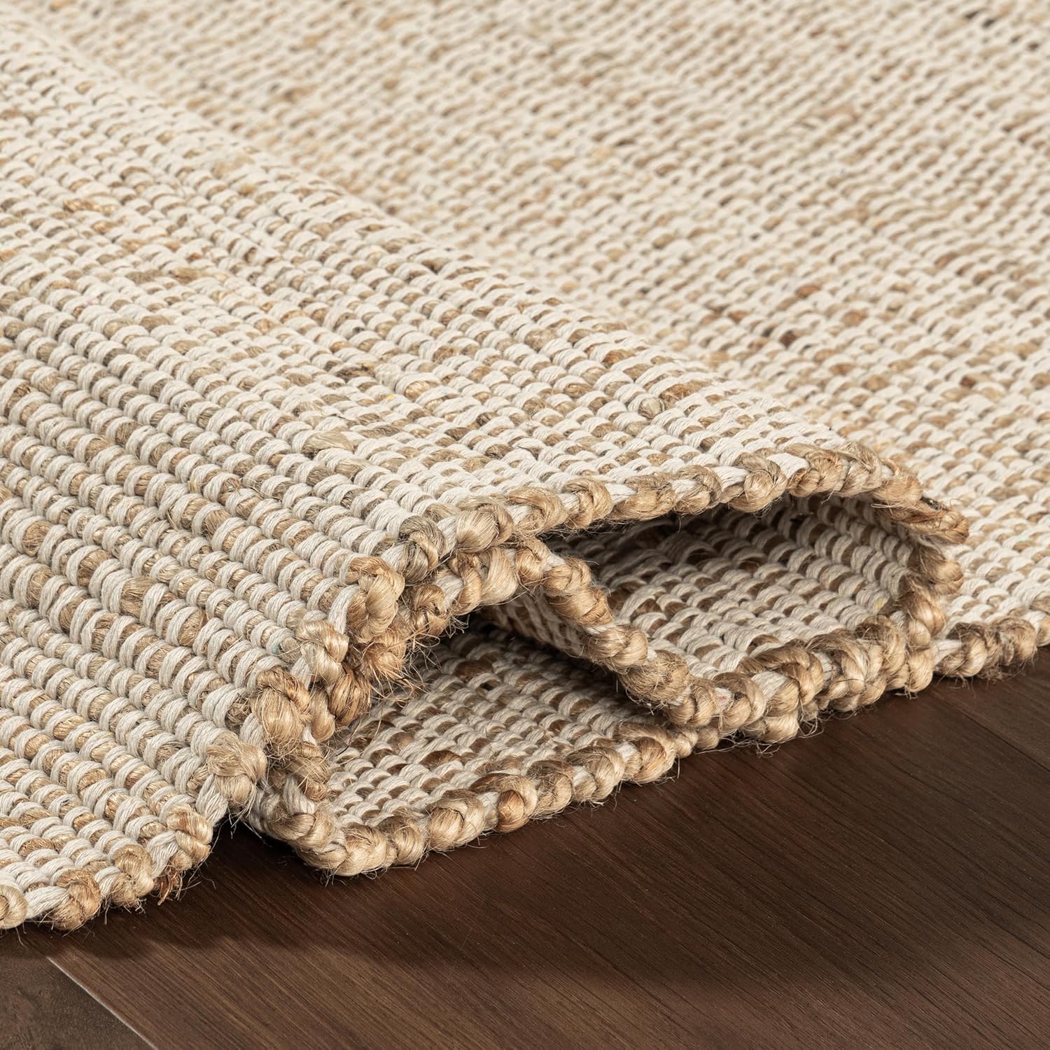 nuLOOM 7'6" x 9'6" Elfriede Jute & Cotton Hand Woven Area Rug, Natural, Solid Rustic Farmhouse Style, Weaved Design, Natural Fiber, For Bedroom, Living Room, Dining Room, Hallway, Office, Entryway
