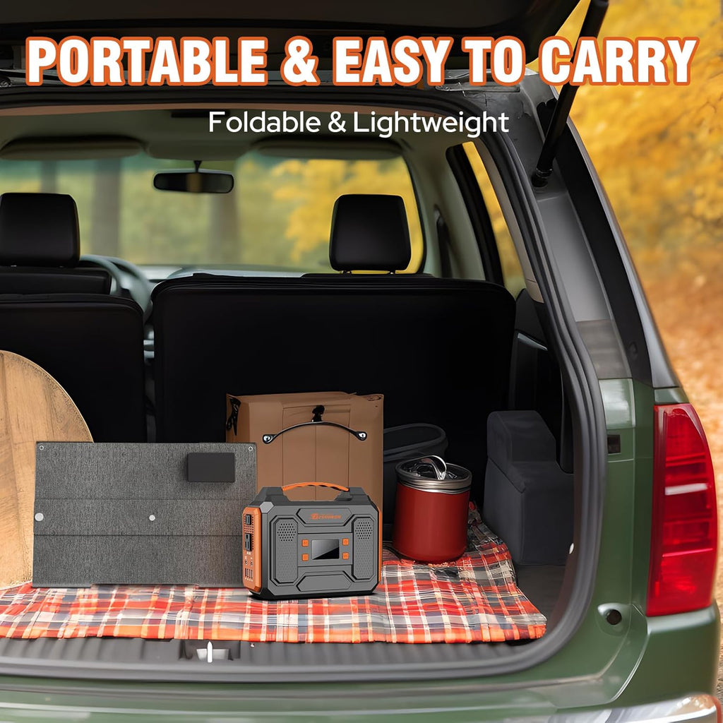 Portable Solar Generator 300W Power Station with Foldable 60W Solar Panel  Portable Power Bank 65W with DC AC Outlet 110V for Laptop Smart Device Home RV Outdoor Hiking Camping Adventure