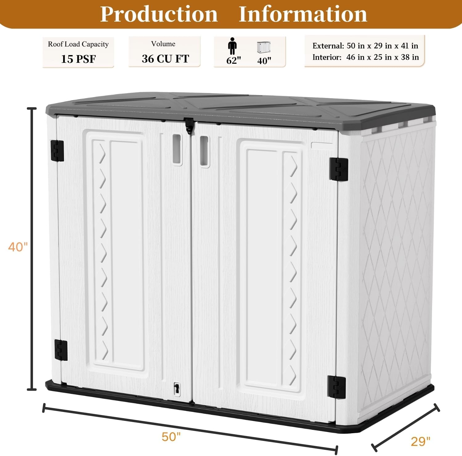 ZZM 4x3FT Heavy-Duty Outdoor Storage Shed | 34 Cu.Ft Waterproof Resin Cabinet with Double-Wall | UV-Resistant & Lockable for Garden Tools  Bikes  Patio Furniture (Wood Grain Texture)