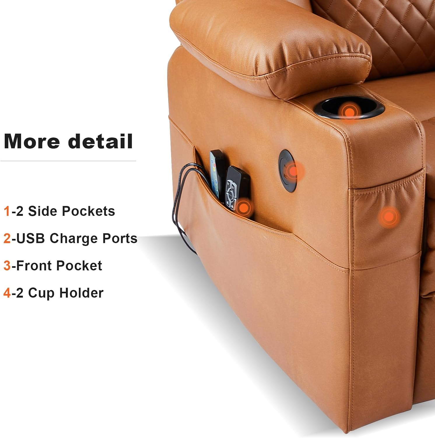 Dual Motor Power Lift Recliner Chairs with Heat and Massage for Elderly, Leather Recliners with Extented Footrest,Infinite Position Lift Chair with Cupholder,USB & Type C Ports(Light Brown)
