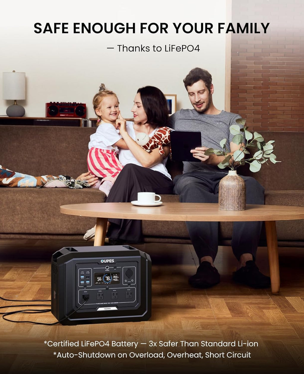 OUPES Mega 1 Portable Power Station 2000W (Surge 4500W)  1024Wh LiFePO4 Battery Solar Generator  Expandable to 5kWh  UPS  for Home Backup Power  Camping & Road Trips (Solar Panel Optional)