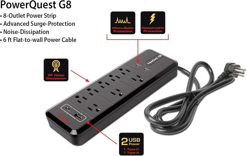 Samsung QN65QN80FAFXZA 65 Inch Neo QLED QN80F Series Supreme UHD 4K TV with an AudioQuest G8 8-Outlet USB-A/USB-C AC Power Surge Protector (2025)