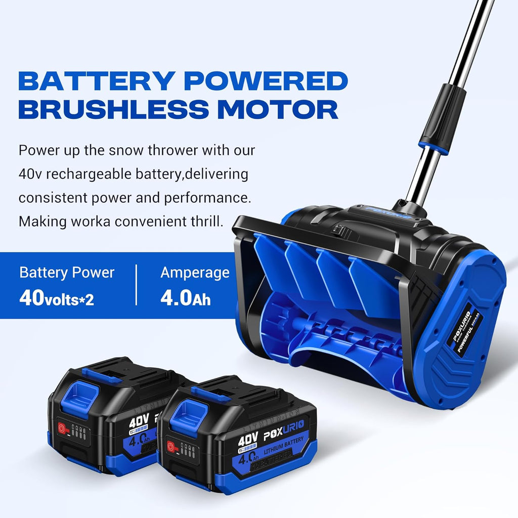 2 * 40V Electric Cordless Snow Shovel  13 Inch Brushless Electric Snow Blower with 2×4.0Ah Batteries & Fast Charger  13" Width  6" Depth  25FT Throw Distance Snow Shovel for Driveway  Patio