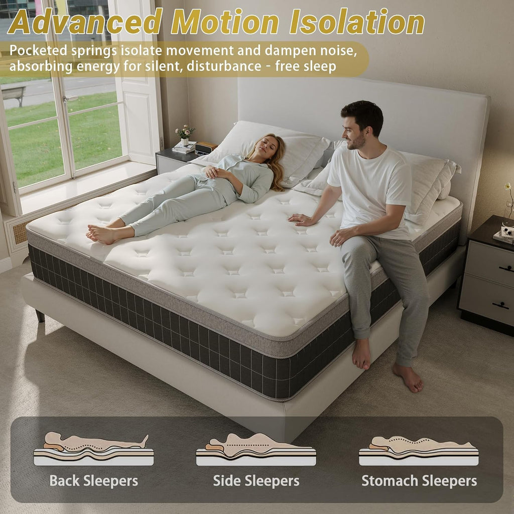 10″ King Hybrid Mattress – Soft & Supportive, Cooling Airflow Foam + Pocket Coils, Medium-Soft Comfort, Motion Isolation, CertiPUR-US, Fiberglass-Free