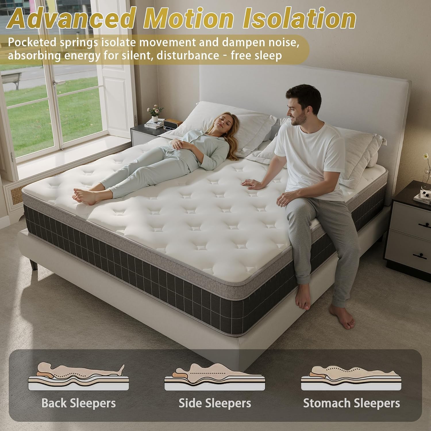 14″ King Hybrid Mattress – Cooler, Quieter & Deeper Comfort, Airflow Foam + Pocket Coils, 2″+ Plush Cushion, Heavy-Duty Support, CertiPUR-US, Fiberglass-Free, Mattress in a Box