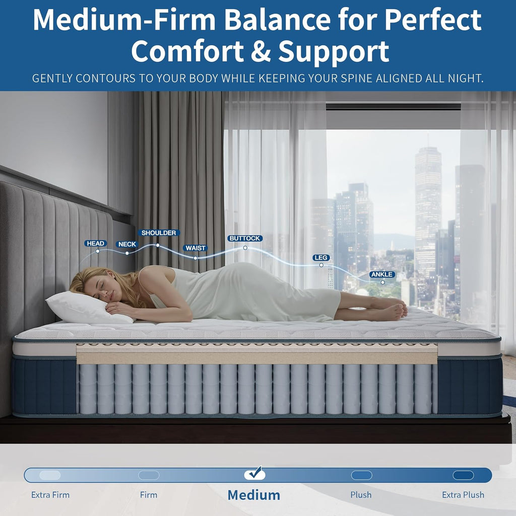 14″ King Hybrid Mattress – Cooler, Quieter & Deeper Comfort, Airflow Foam + Pocket Coils, 2″+ Plush Cushion, Heavy-Duty Support, CertiPUR-US, Fiberglass-Free, Mattress in a Box