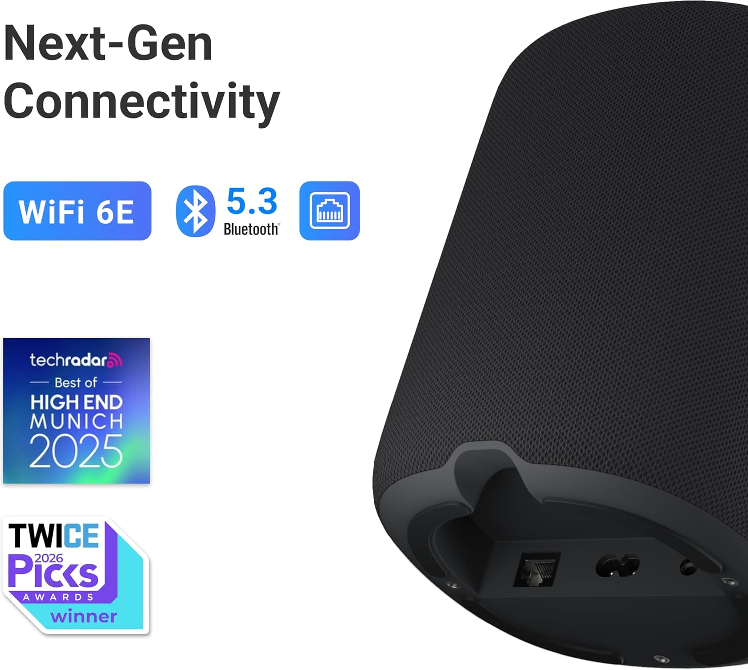WiiM Sound Smart Speaker with 1.8″ Touch Display  Hi‑Res 24‑bit/192 kHz  AI RoomFit™ Room Correction  100W Peak  Wi‑Fi 6E/Bluetooth 5.3  Multi‑Room & Stereo Pairing  Remote Included  Black