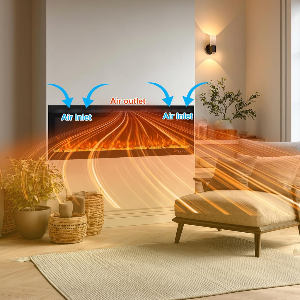 Linear Smart WiFi Electric Fireplace 72 Inch, APP & Touch Screen & Remote Control, 169 Realistic Flame Color Combinations, Timer & Thermostat Fireplace Heater,1500W