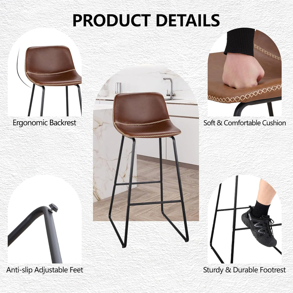 HeuGah Bar Stools, 30" Bar Height Stools Set of 4,Faux Leather Bar Stools with Back, Industrial Bar Height Barstool with Metal Legs Modern Counter Stool for Kitchen Island