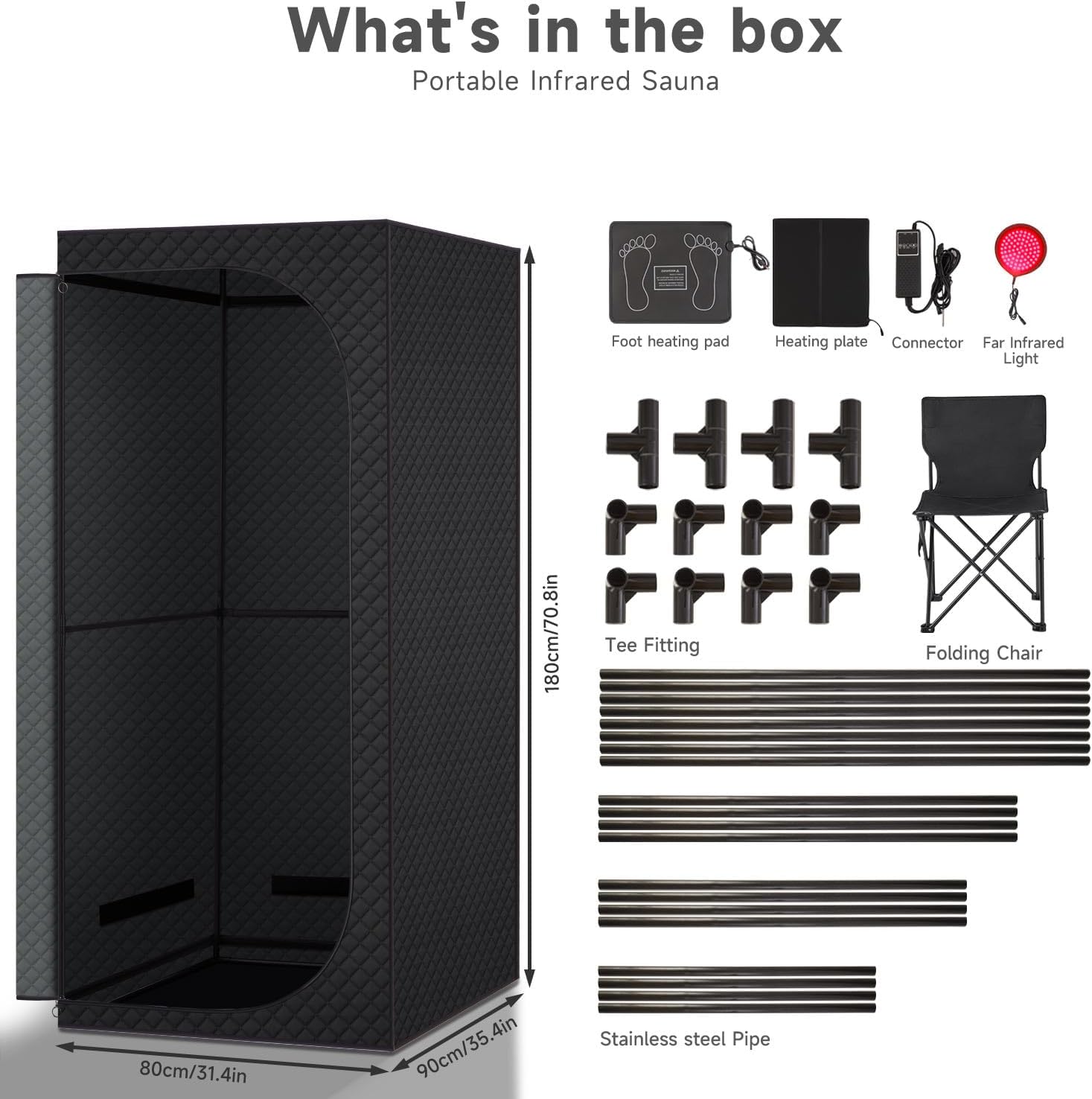 Far Infrared Sauna Box with Red Light Therapy  Portable Dry Sauna for Relaxation  Detoxification  Carbon Crystal Heating 9 Levels  Full Size 5.9ft×2.9ft×2.6ft