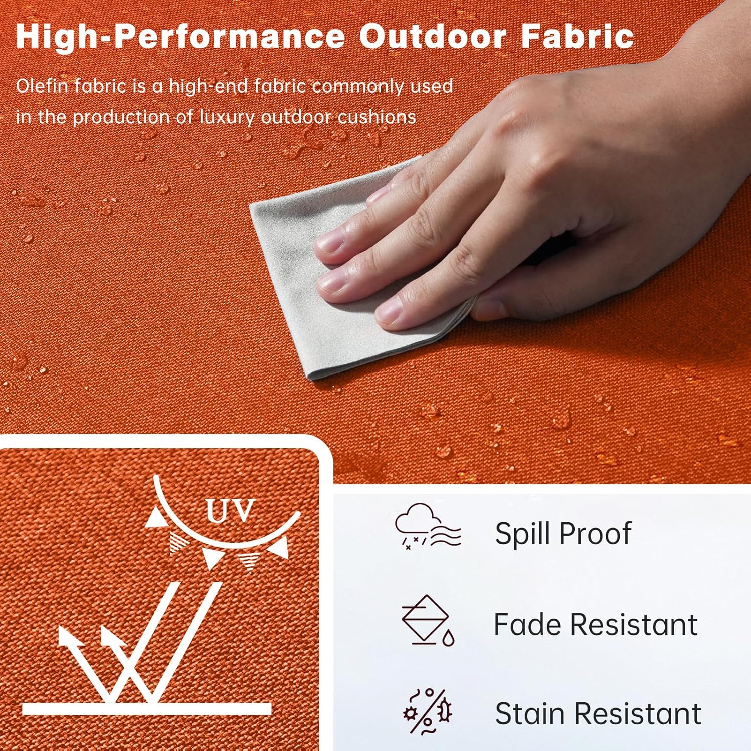 Belord Luxury 6" Thick Outdoor Cushion 5 Set - 24 x24 Inch 28D Sponge Filling Fade-Resistant Chair Cushion  Spill Proof Removable Patio Furniture Replacement Cushion for Sofa Bench Swing - Orange